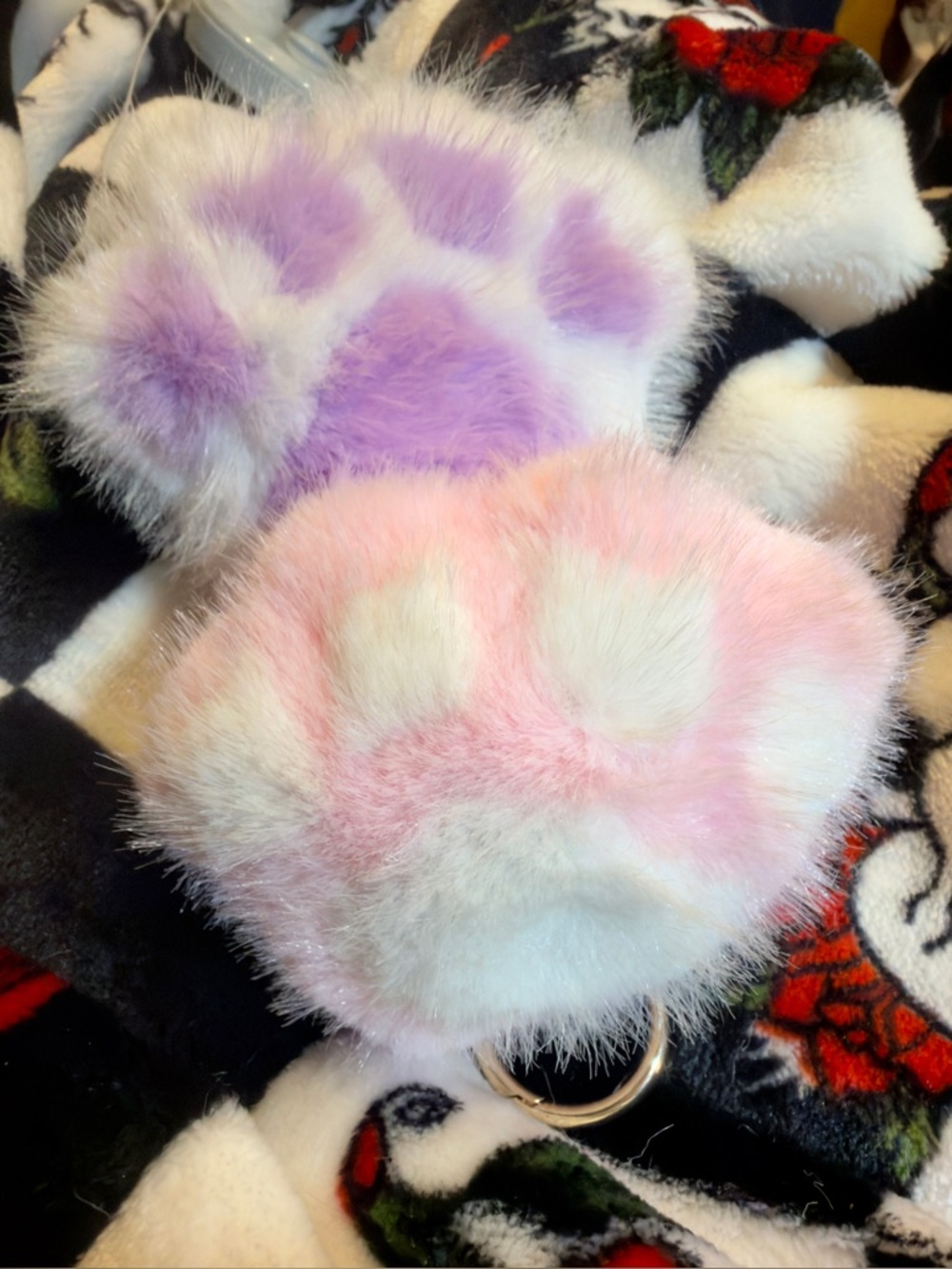 Soft Paw Pom Pom Keychain - 3 colors left. Pink, purple, & white/Black.